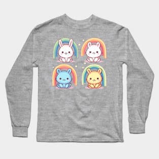 Cute Kawaii Bunnies With Rainbow Pride Long Sleeve T-Shirt